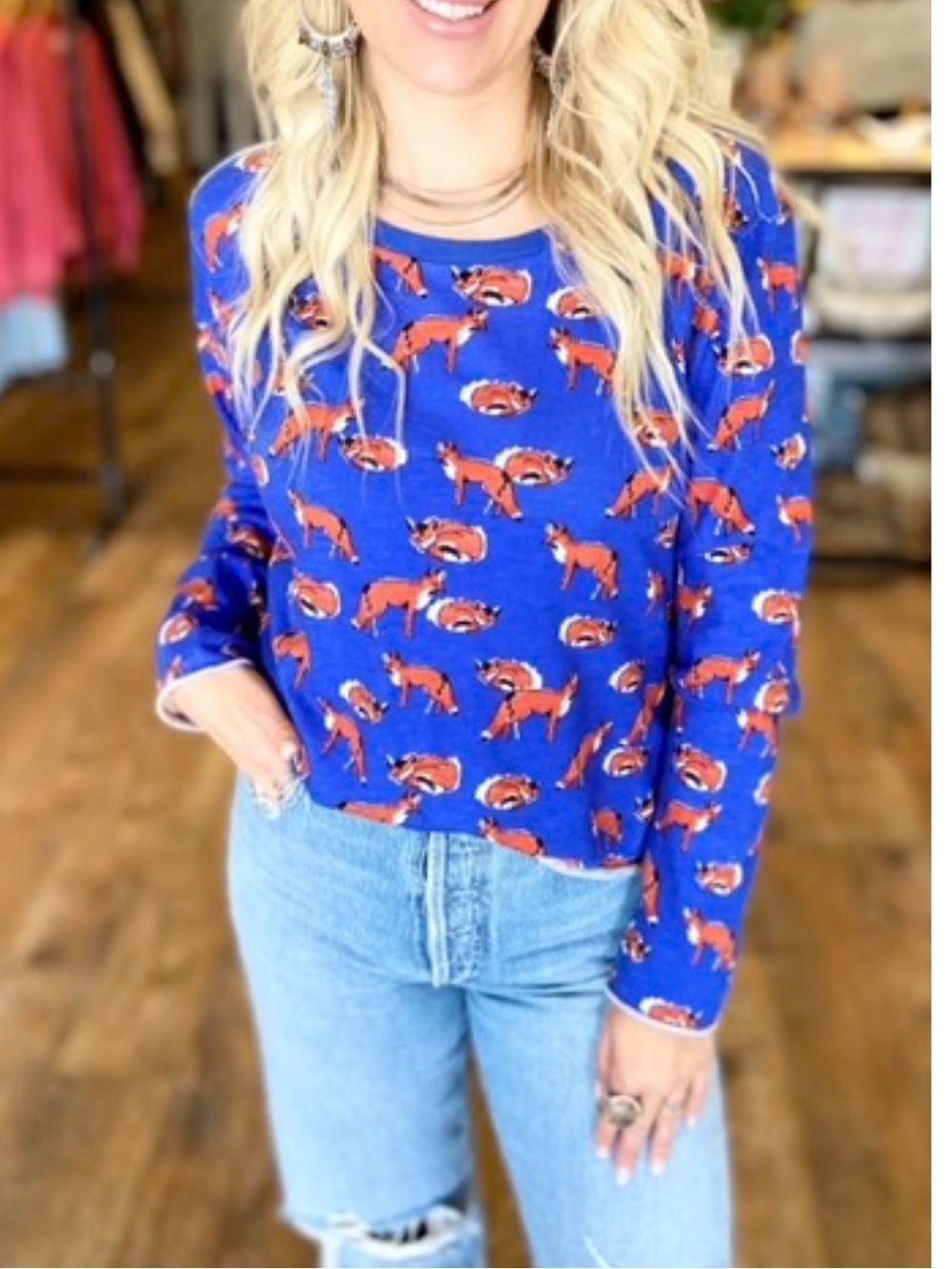 Anthropologie Royal Blue Fox Print Tee